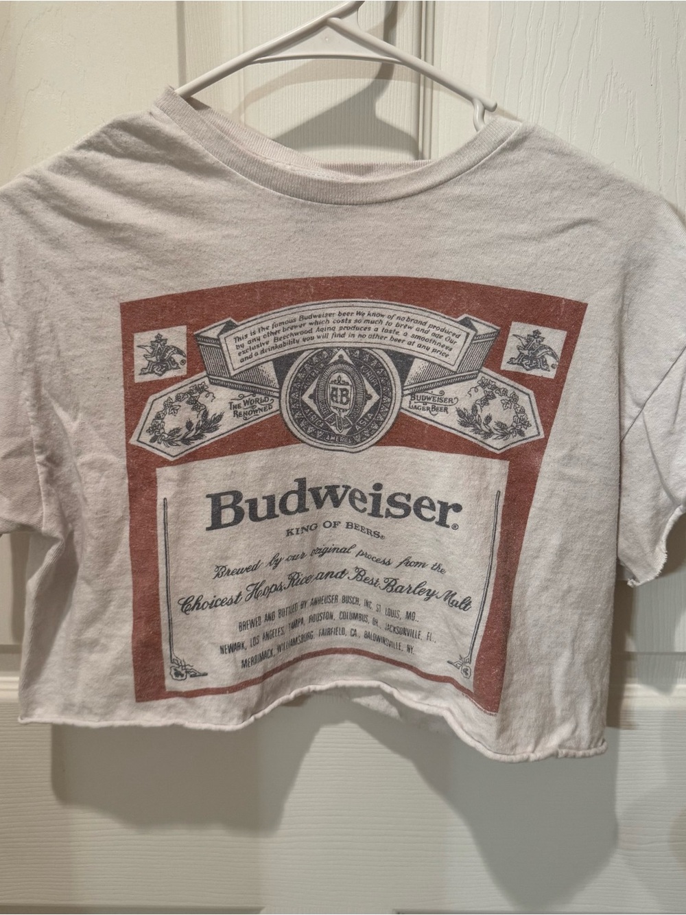 Junk Food Budweiser Label Cropped Tee in White - Size Small - Picture 2 of 4